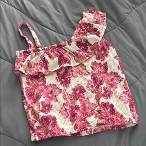 Old Navy Pink Ruffled Asymmetrical Tank Top